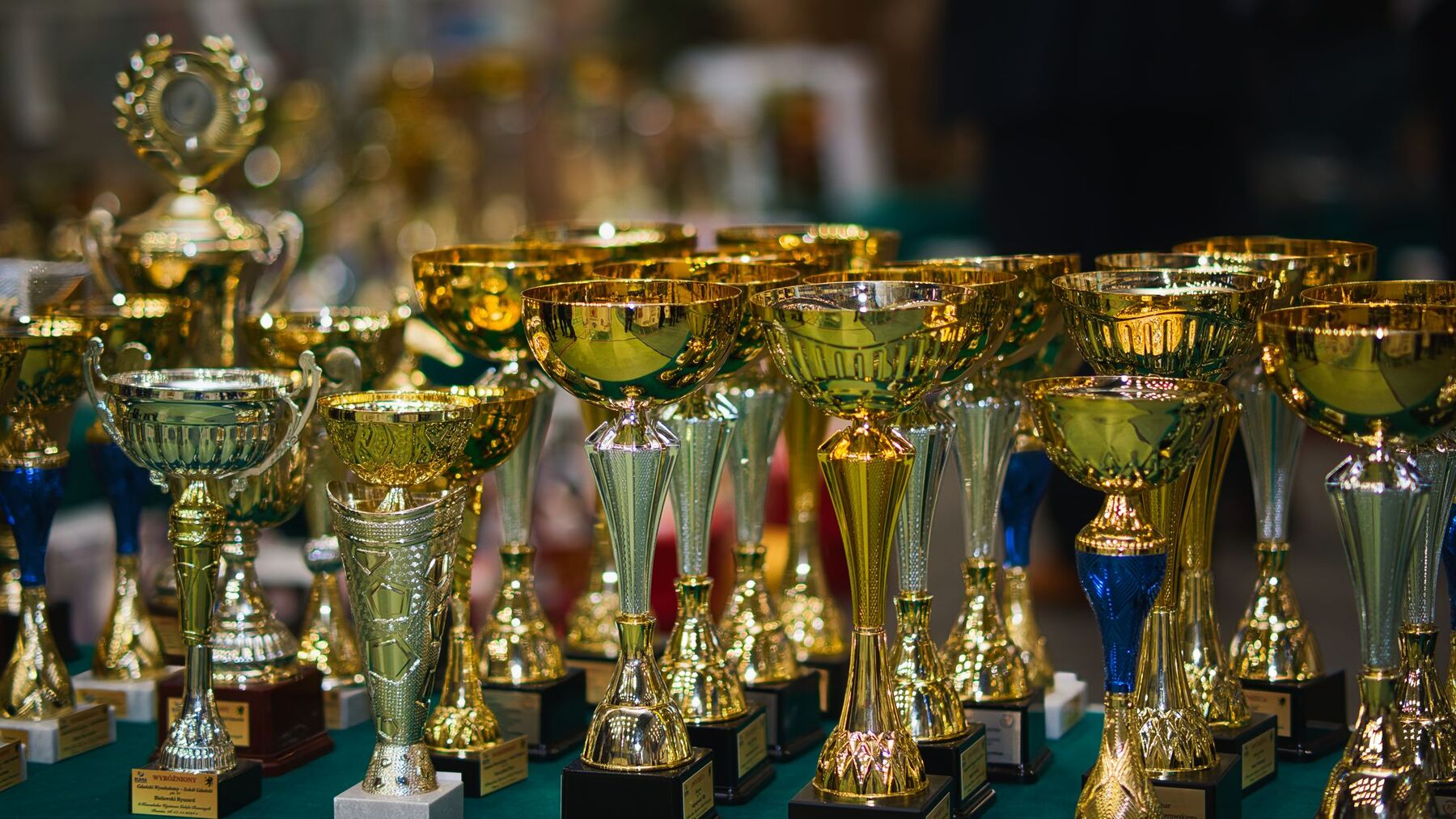 Rows of gold presentation cups