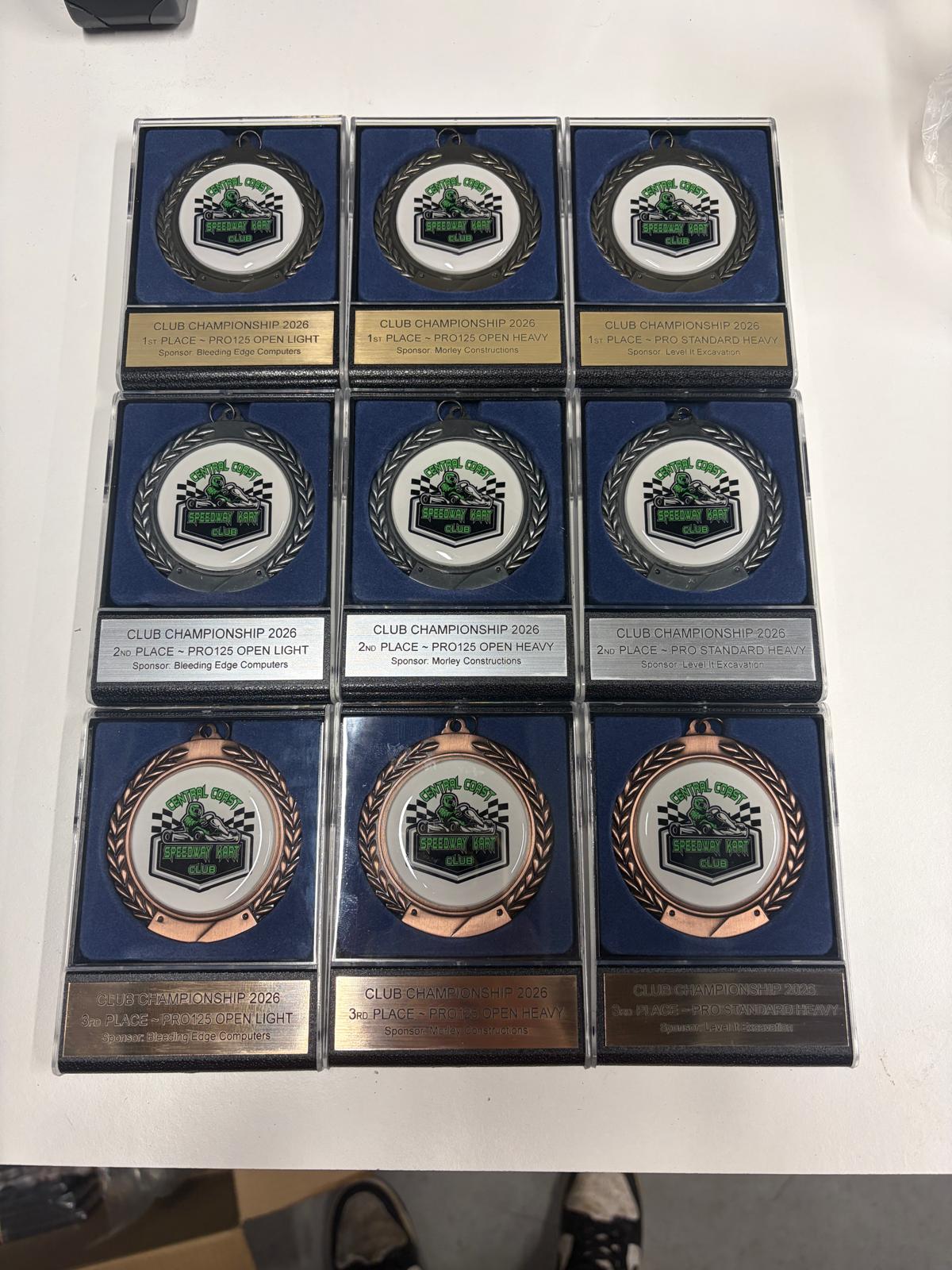 Boxed club championship medals made for Central Coast Speedway Kart Club